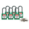 Safety Padlocks - Compact, Green, KD - Keyed Differently, Aluminium, 38.10 mm, 6 Piece / Box